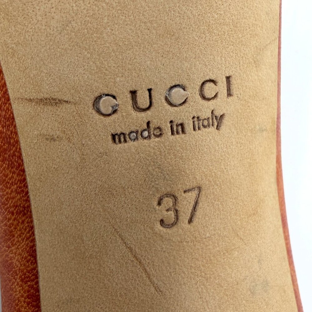 Gucci Horsebit Mules GG Canvas Leather Bamboo Heels Size 37 Italy - Picture 6 of 7